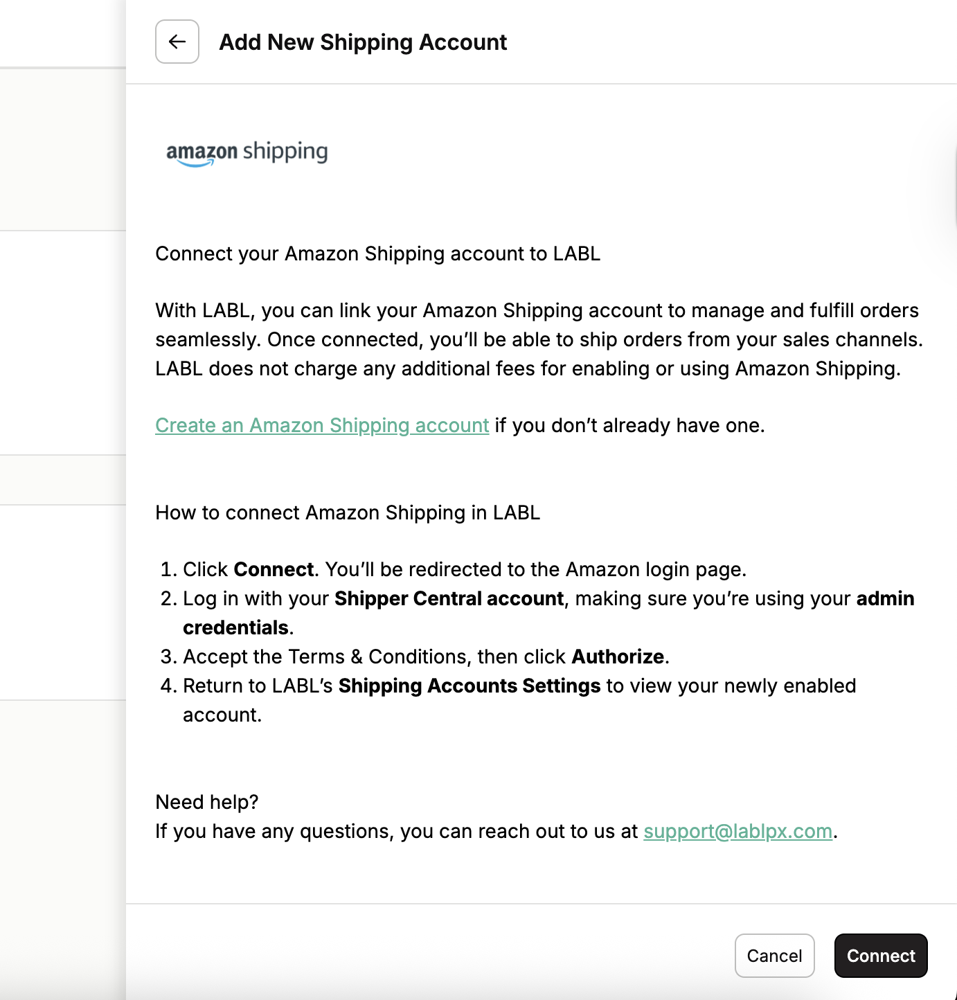 Amazon Shipping connect instructions