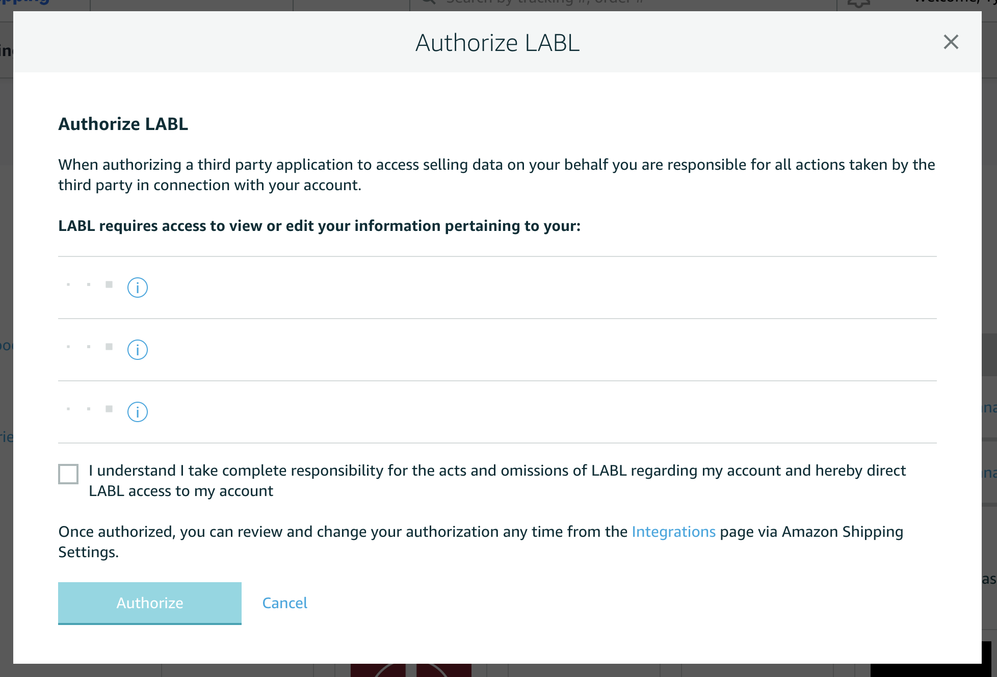 Amazon Shipper Account authorization